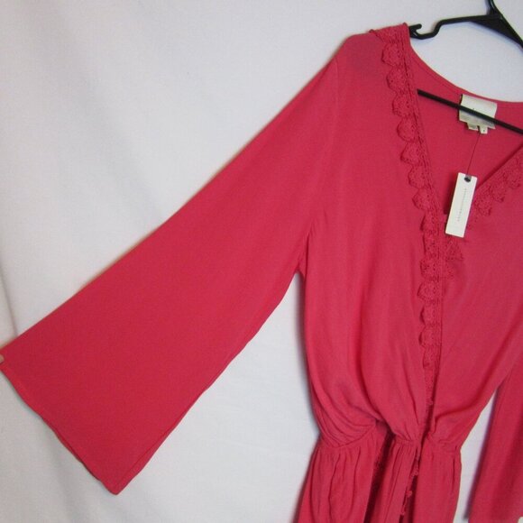 New Anthropologie Elevenses Pink Romper Medium Lace V-Neck Long Sleeves - Picture 2 of 7